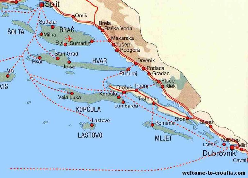 croatia map central south dalmat
