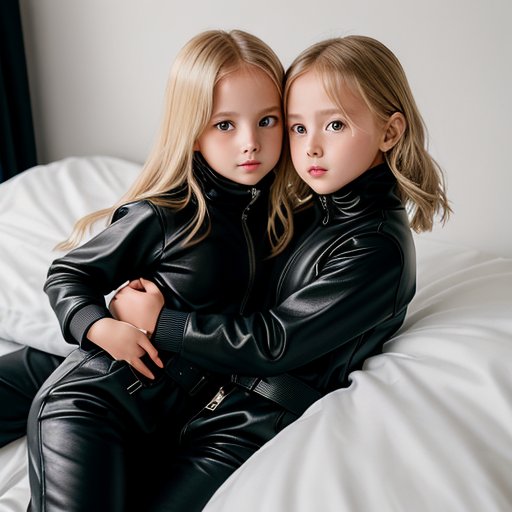 8_years_old_girl_and_her_blonde_sister_in_a_long_black_leather_j