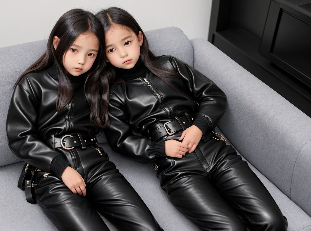 10_years_old_girl_and_her_sister_hugging_tight_in_black_leather_